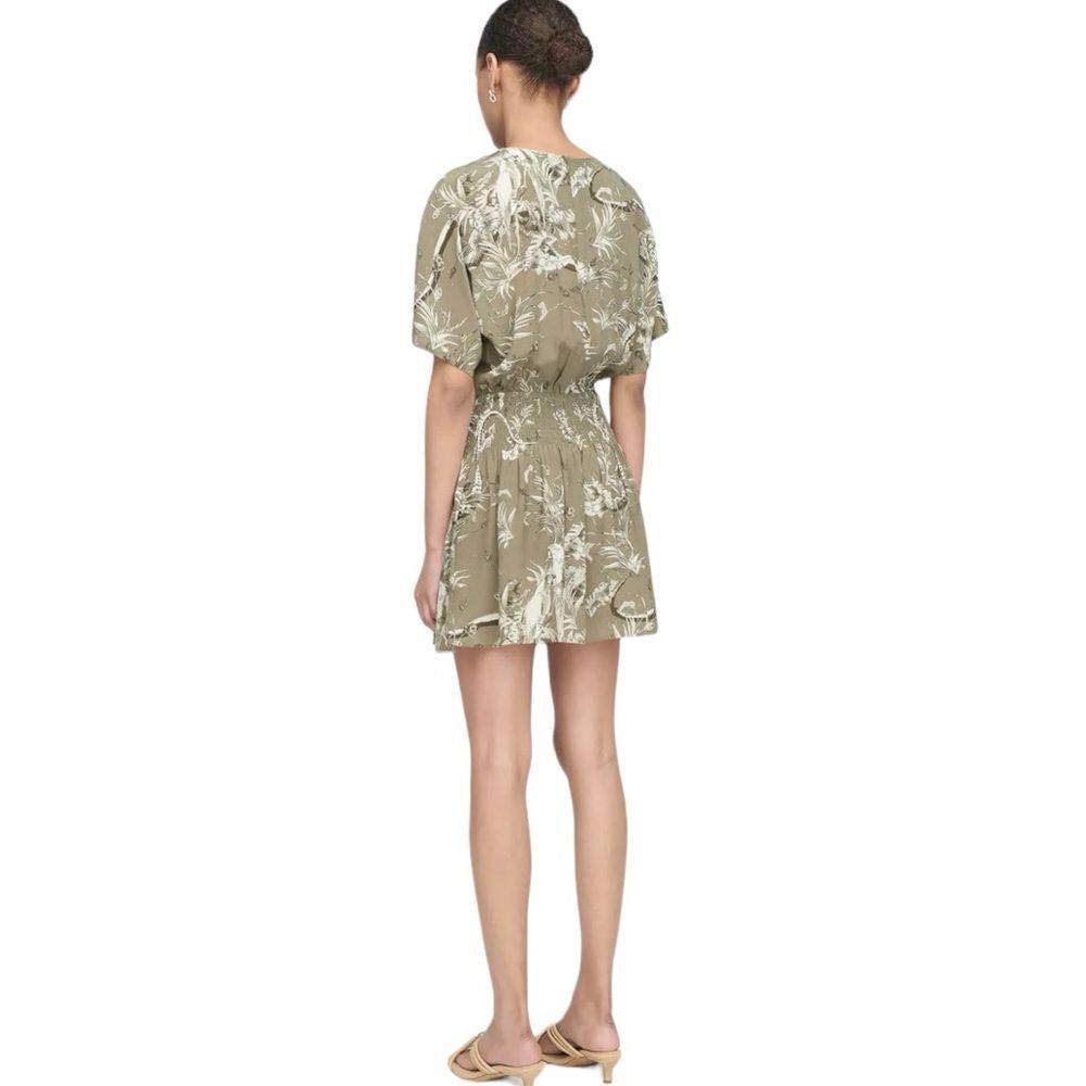 Anine Bing Kaine Dress Tropical Print Olive Smocked Size L • NEW WITH TAGS • - Picture 3 of 12